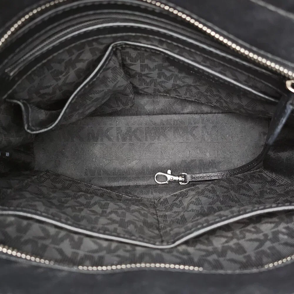 Michael Kors Hayley Tote Laser-cut Leather Medium Black And Silver Handbag COA - Picture 4 of 15